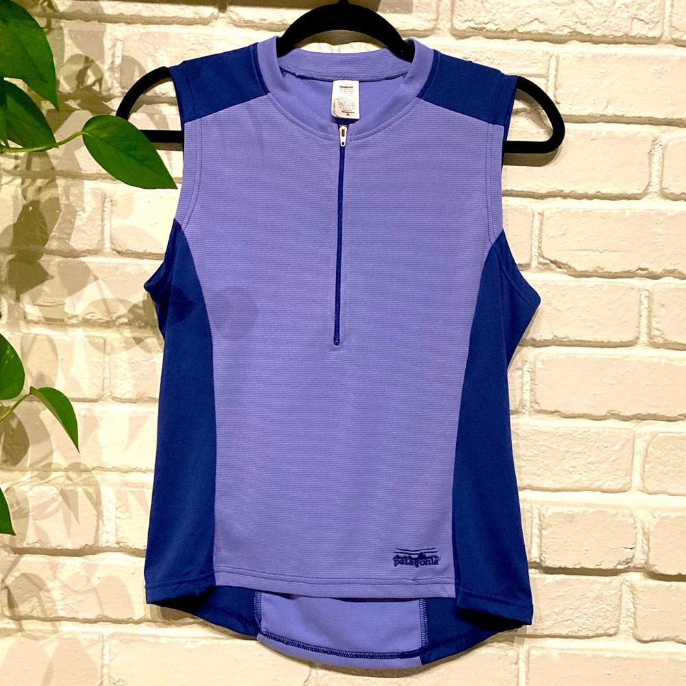 EUC Patagonia Sleeveless Cycling Tank/Jersey - Half Front Zipper- Blue -Size M